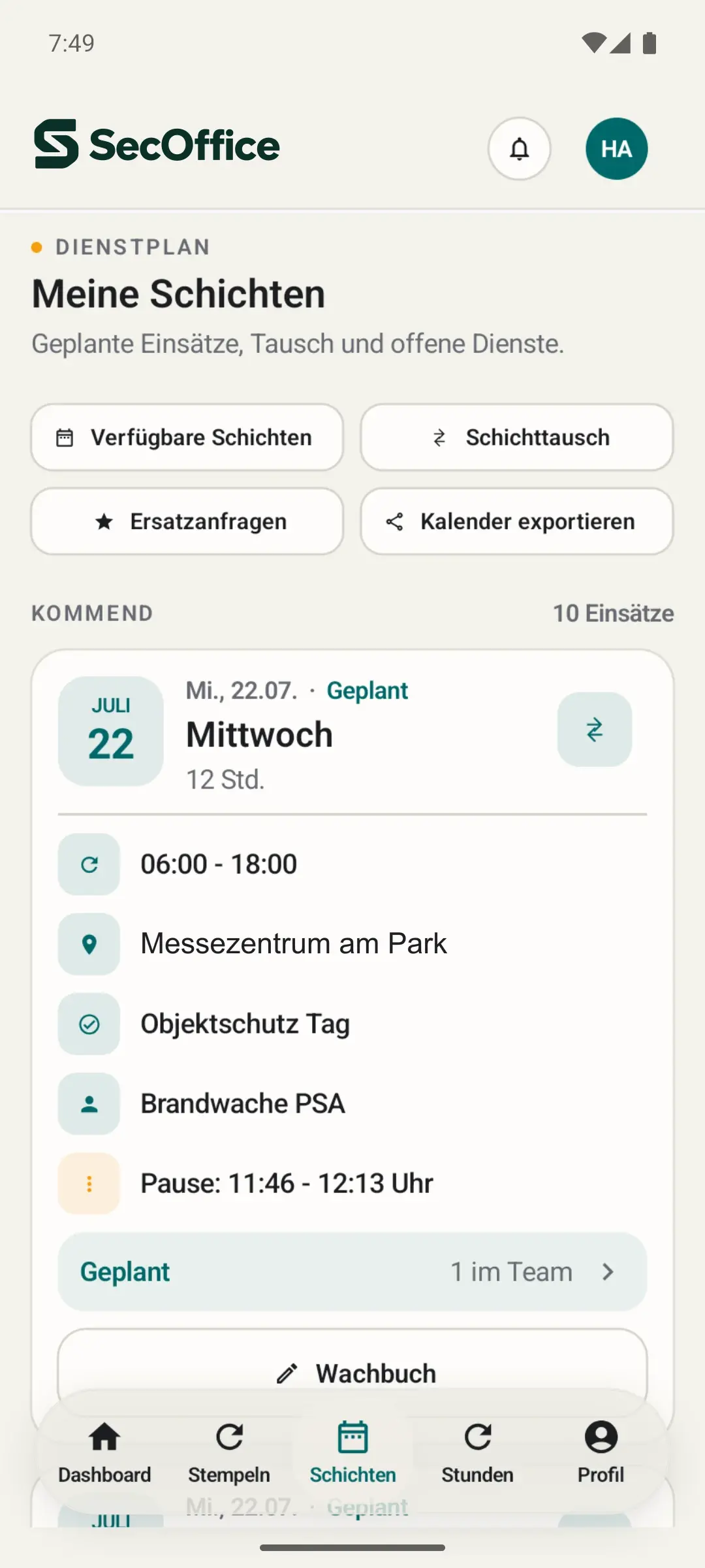 Persönliche Schichten in der Android-App